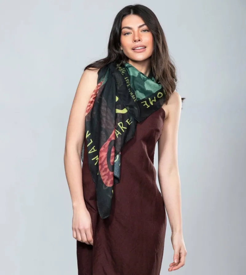 Anekke Amazonia Green Printed Scarf New