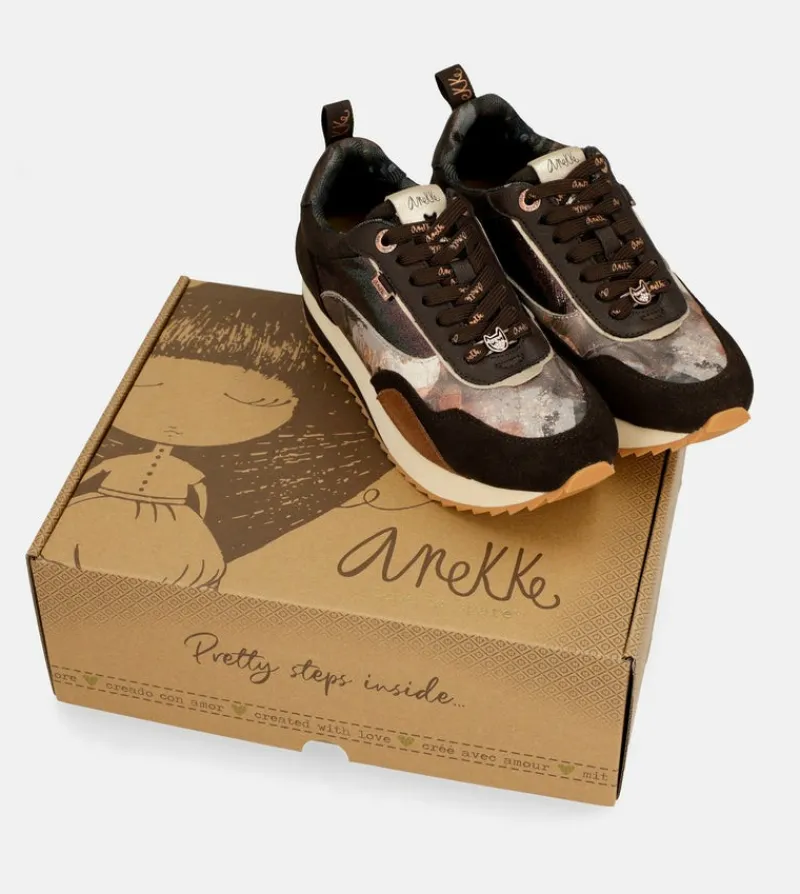 Anekke Brown Palette Patterned Sports Sneakers Flash Sale