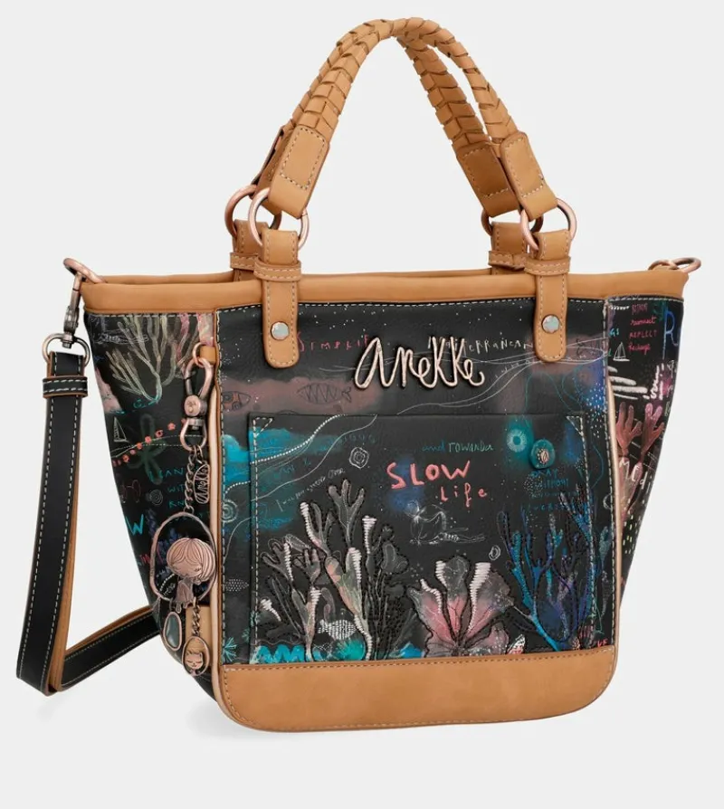 Anekke Coral Black Oval Shopper With Shoulder Strap Online