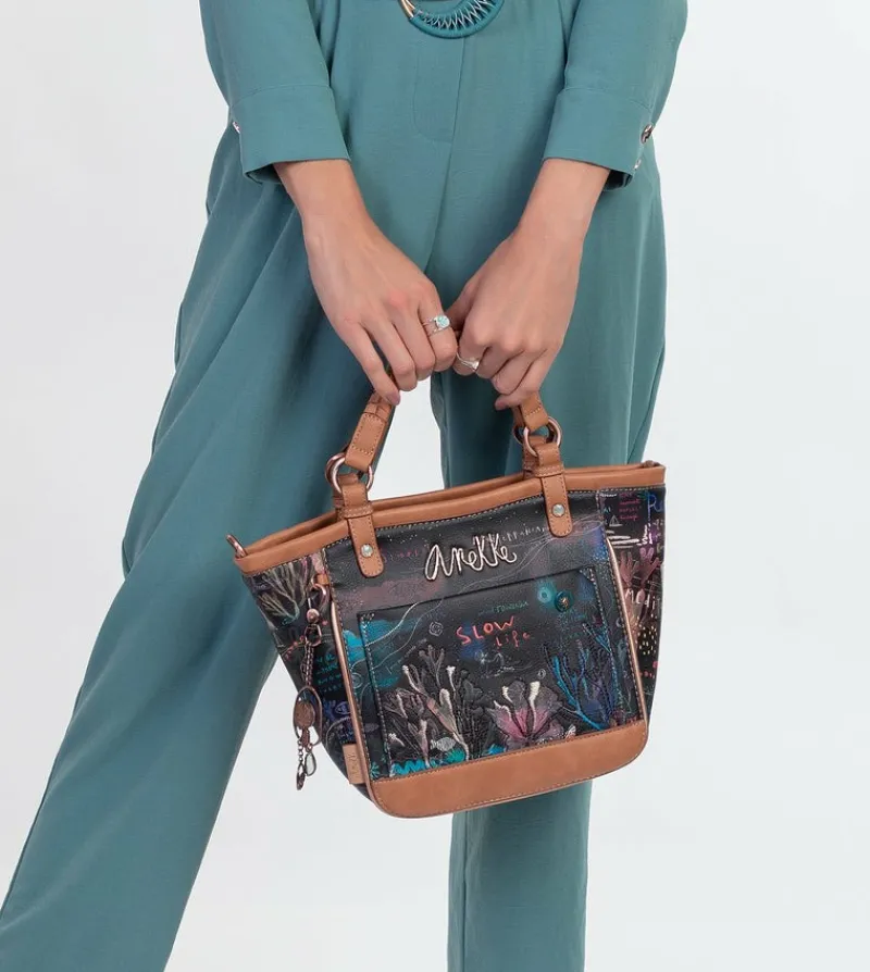 Anekke Coral Black Oval Shopper With Shoulder Strap Online