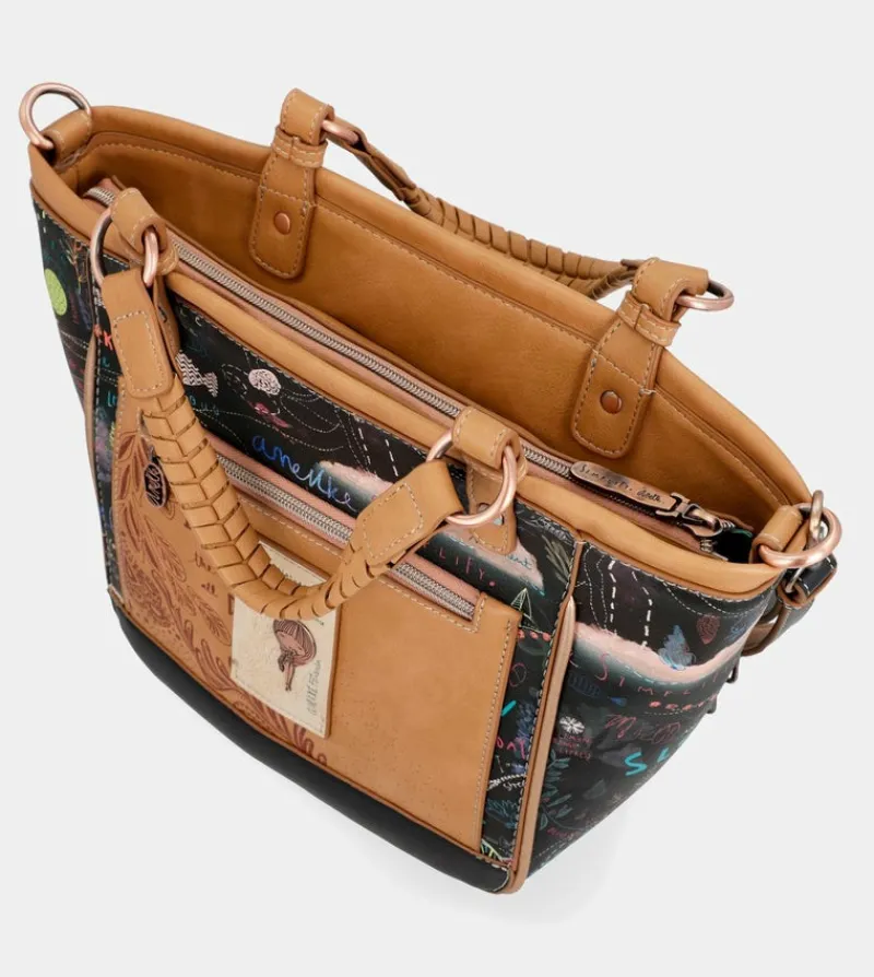 Anekke Coral Black Oval Shopper With Shoulder Strap Online
