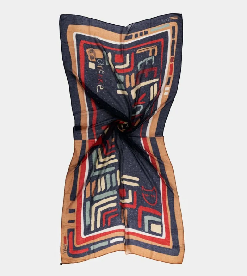 Anekke Kene Navy Blue Printed Scarf Outlet