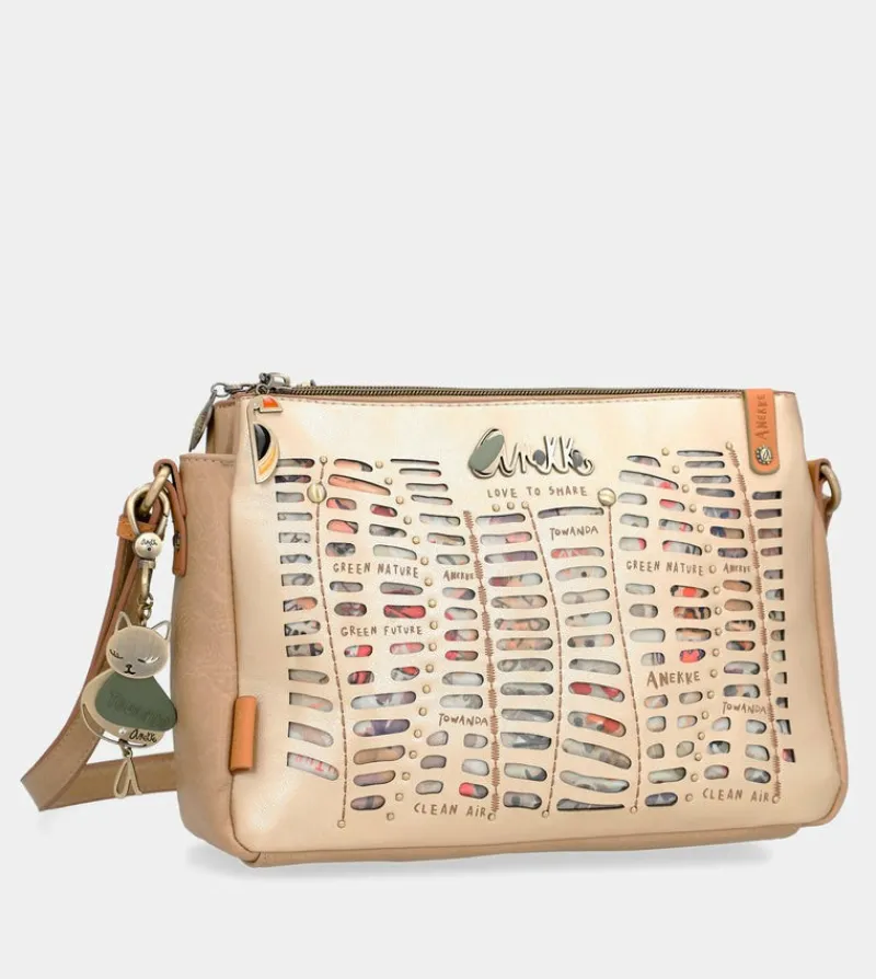 Anekke Nature Pachamama Golden Crossbody Bag With Three Compartments Cheap
