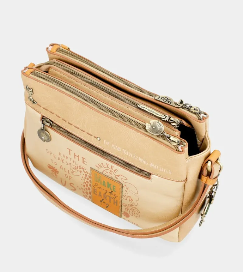 Anekke Nature Pachamama Golden Crossbody Bag With Three Compartments Cheap