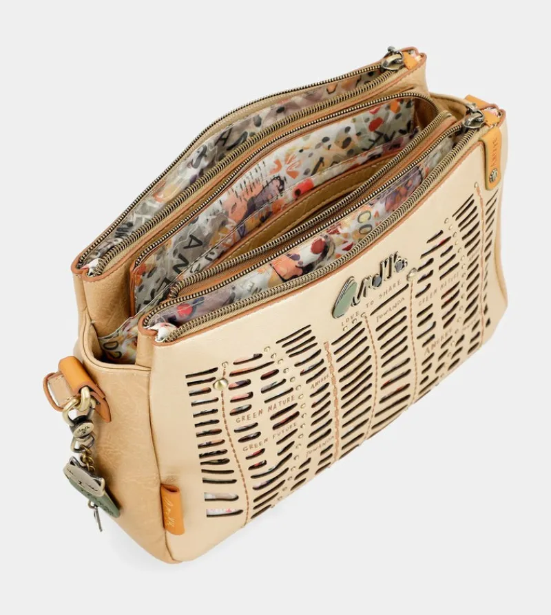 Anekke Nature Pachamama Golden Crossbody Bag With Three Compartments Cheap