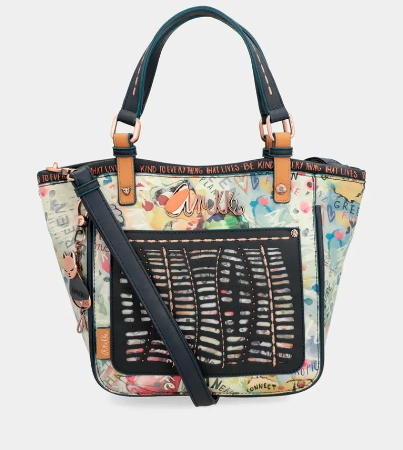Anekke Nature Pachamama Navy Blue Printed Tote Bag Cheap