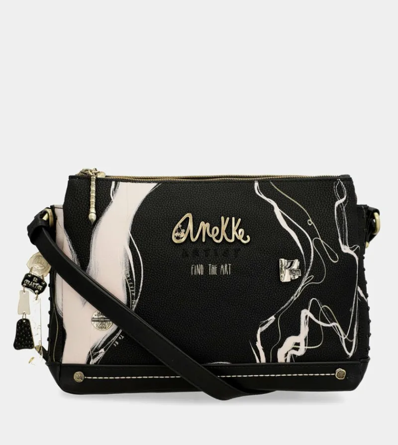 Anekke Nature Shodo Black 3 Compartment Shoulder Bag Hot