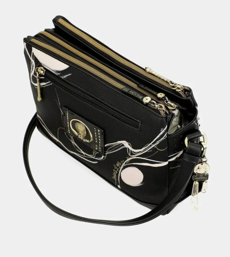 Anekke Nature Shodo Black 3 Compartment Shoulder Bag Hot