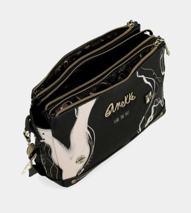 Anekke Nature Shodo Black 3 Compartment Shoulder Bag Hot