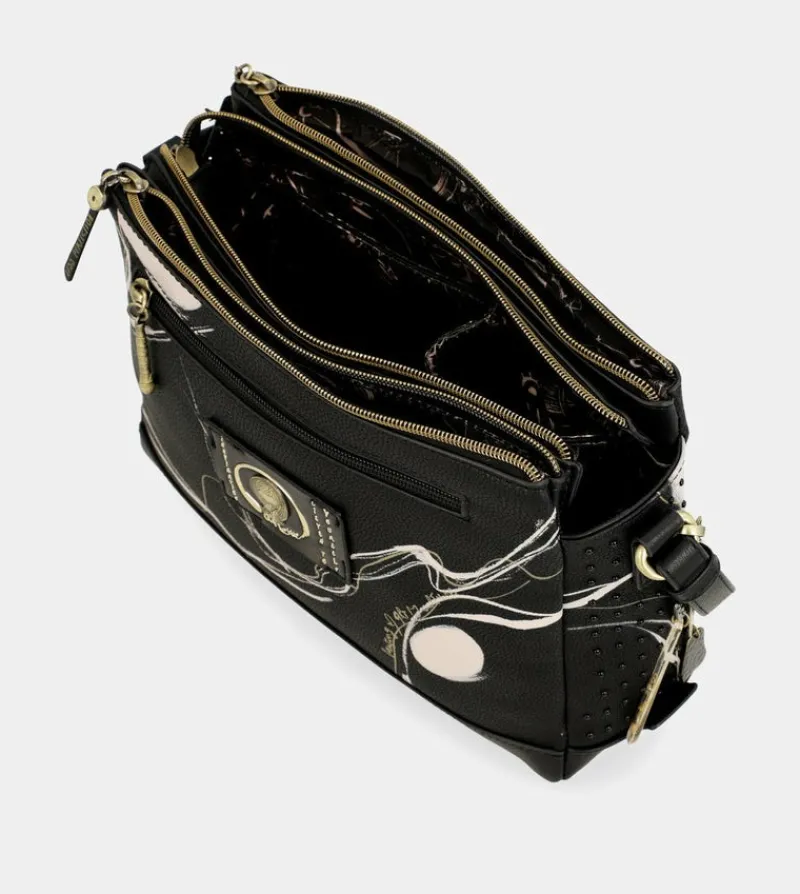 Anekke Nature Shodo Black 3 Compartment Shoulder Bag Hot