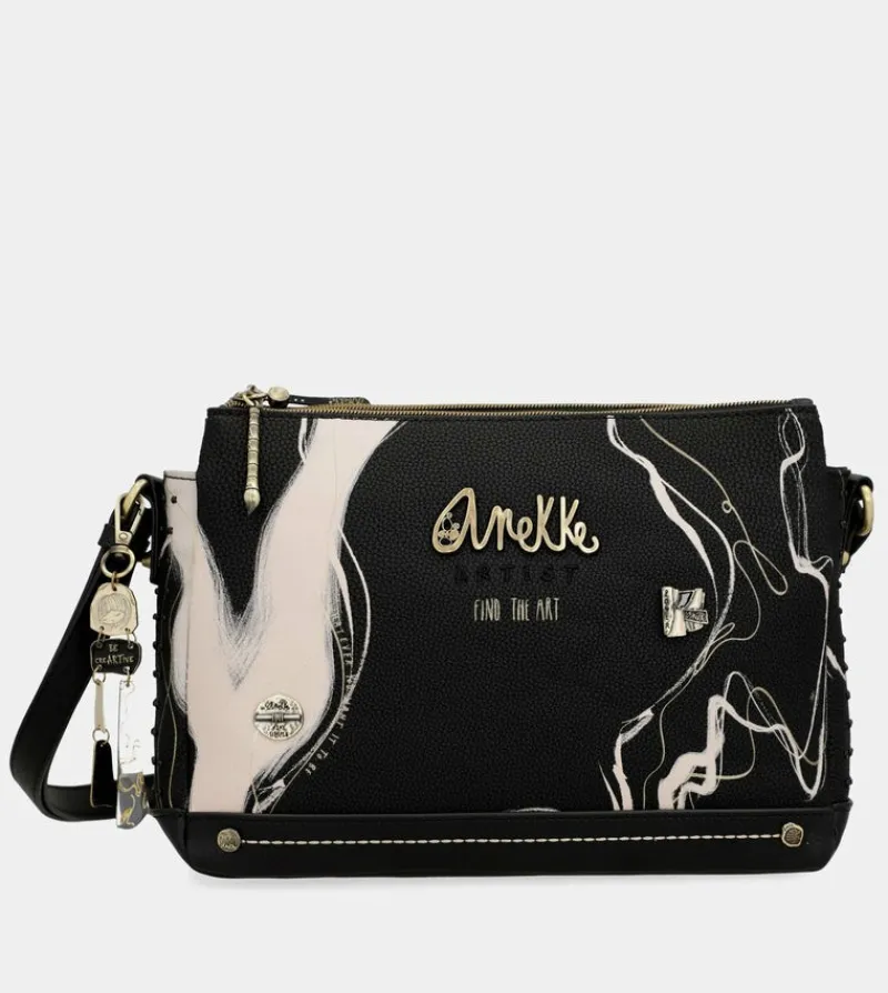 Anekke Nature Shodo Black 3 Compartment Shoulder Bag Hot