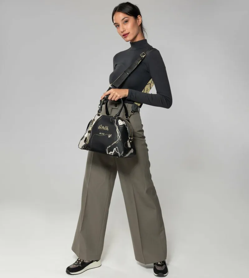 Anekke Nature Shodo Black 2-Handle Shoulder Bag Fashion