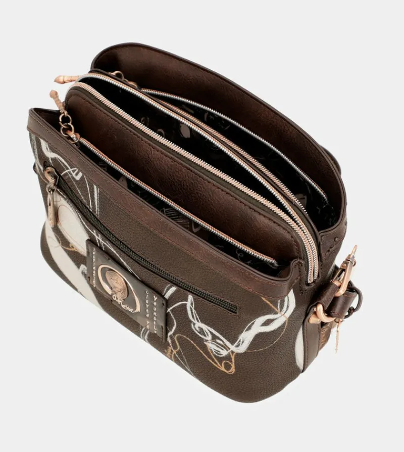Anekke Nature Shodo Brown 3 Compartments Shoulder Bag Discount
