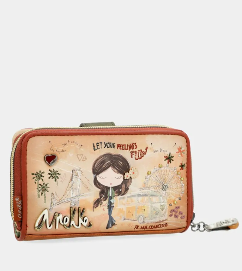 Anekke Peace & Love Camel Medium Rfid Wallet Hot