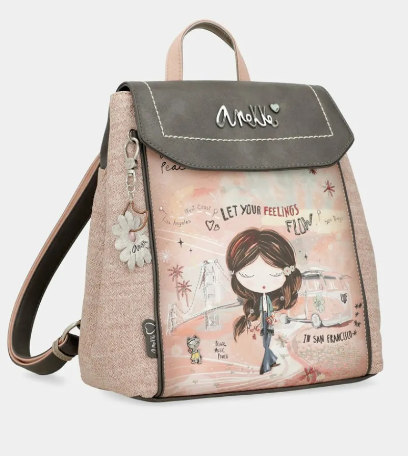 Anekke Peace & Love Pink Backpack With Flap Shop