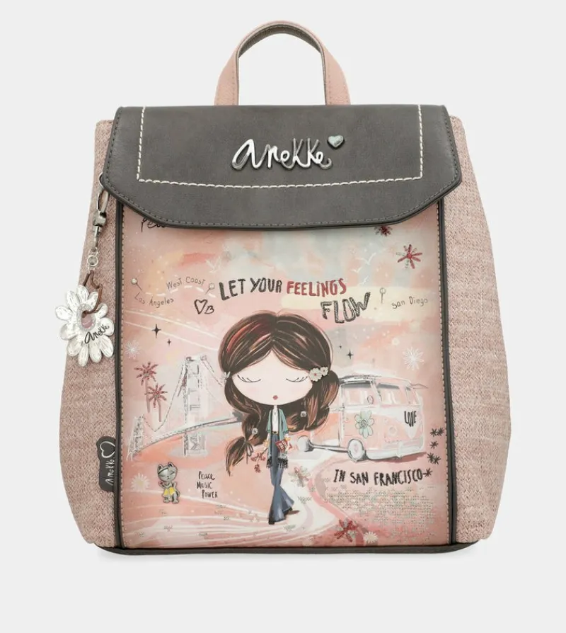 Anekke Peace & Love Pink Backpack With Flap Shop
