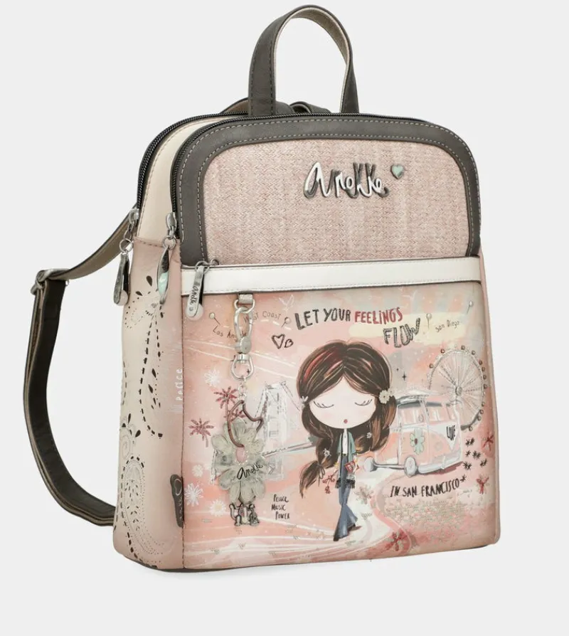 Anekke Peace & Love Pink 2-Compartment Backpack Cheap