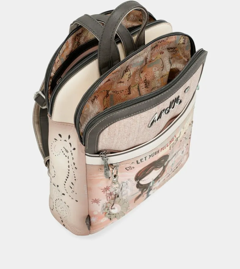 Anekke Peace & Love Pink 2-Compartment Backpack Cheap