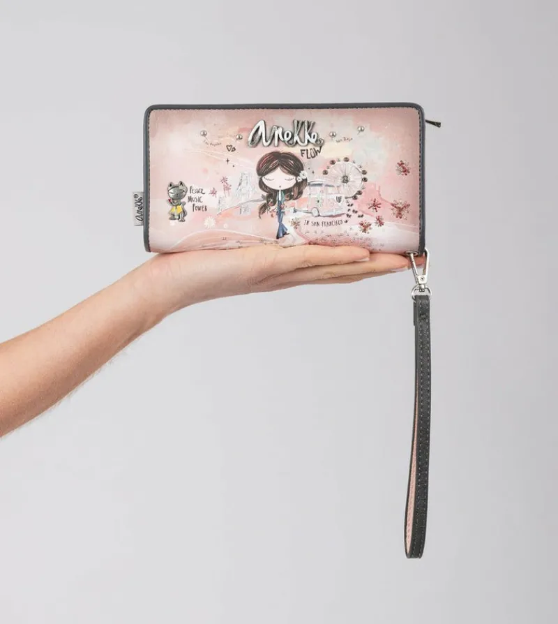Anekke Peace & Love Pink Large Rfid Wallet Flash Sale