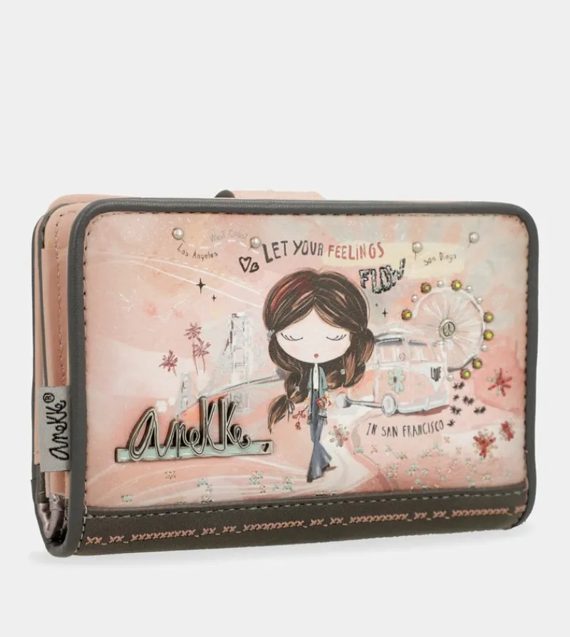 Anekke Peace & Love Pink Medium Rfid Wallet Store