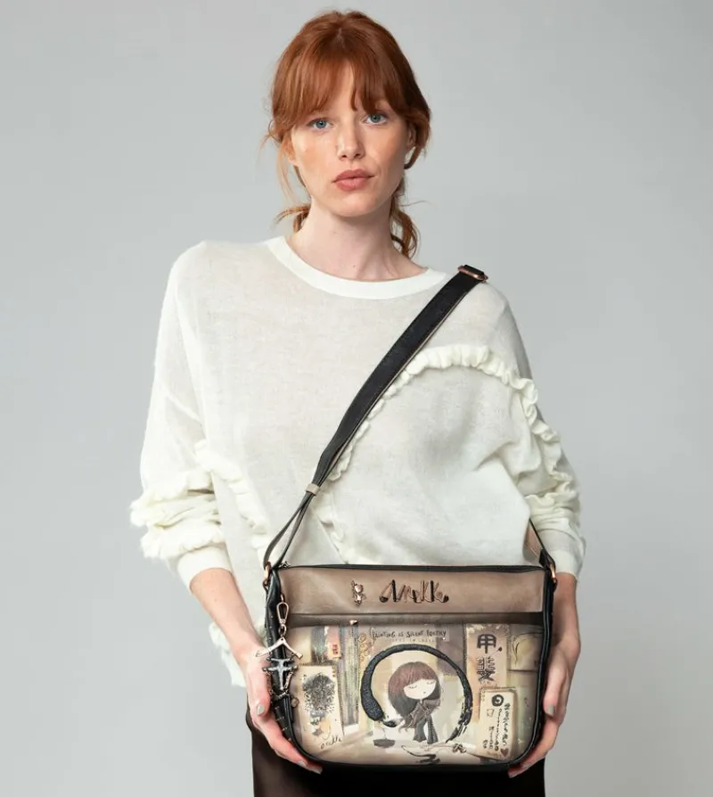 Anekke Shoen Large Shoulder Bag With Pockets Flash Sale
