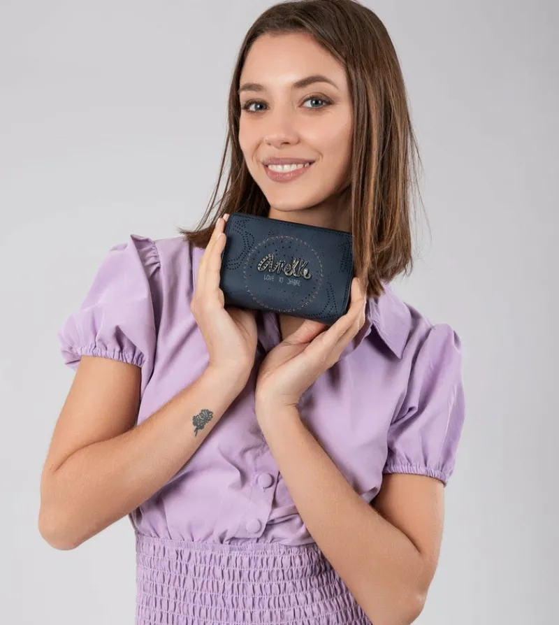 Anekke Studio Navy Blue Small Rfid Wallet Best Sale